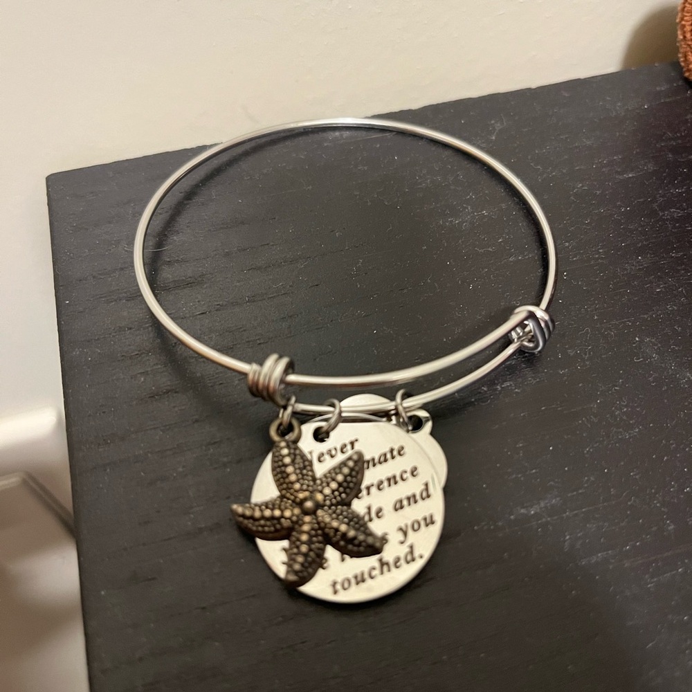 Silver Starfish Charm Bangle Bracelet